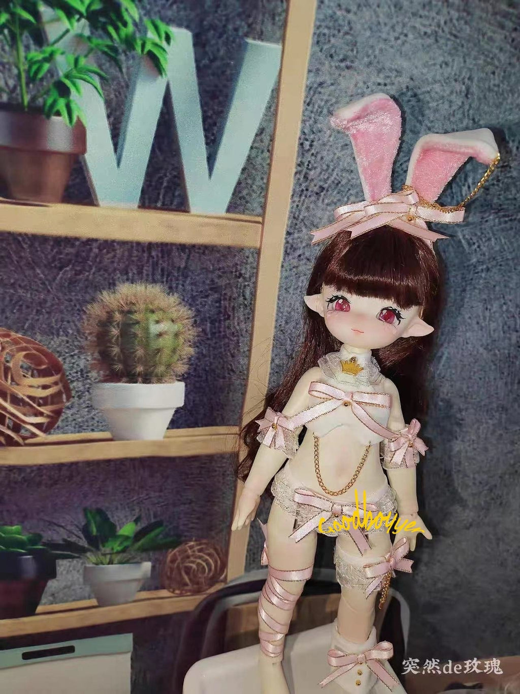 1/6 1/4 1/3 BJD Rabbit Clothes Doll Sexy Bunny Girl Outfit White+Pink DIKA LUTS