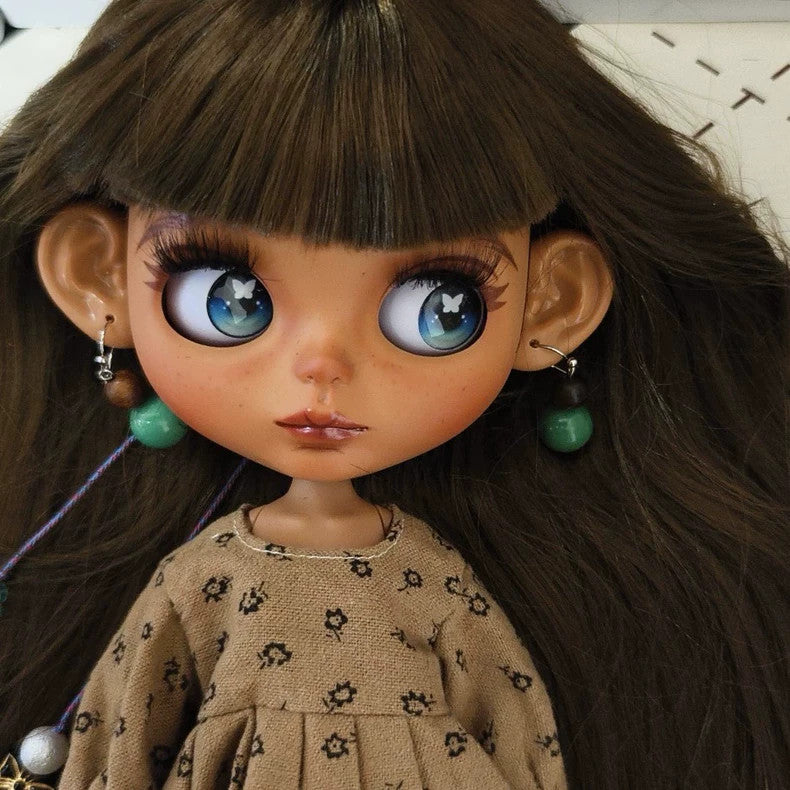 Blythe Doll With Handmade Clothes Eyes Wig Hair Dark Skin Custom 1/6 BJD Dolls
