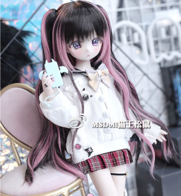 Dolls Long Curly Hair Double Ponytail Wig For 1/3 1/4 1/6 BJD Doll MSD MDD Girls