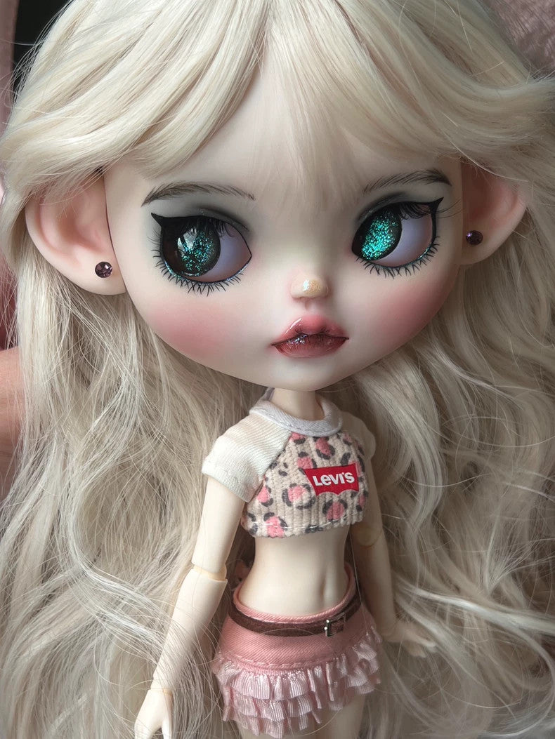 Handmade Blythe Doll Customized With Outfits + Wig 1/6 Doll BJD OOAK Punk Girl