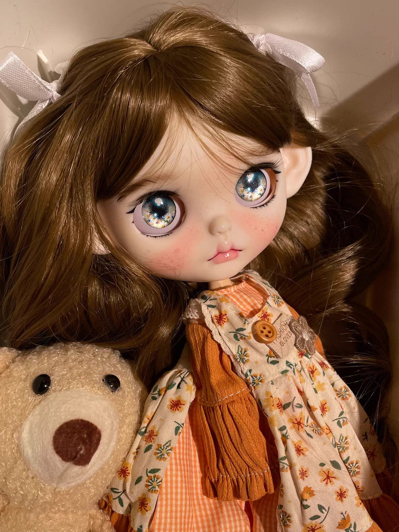 1/6 Blythe Doll With Outfits Wig Hair Eyes Freckles Girl BJD Dolls Handmade Gift