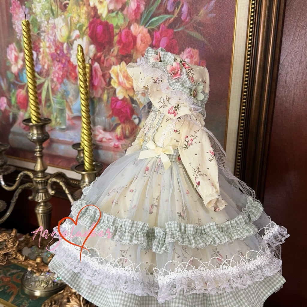 Blythe 1/6 1/4 Puyoo 1/3 BJD Doll Clothes Light Yellow Floral Lolita Dress Voile-