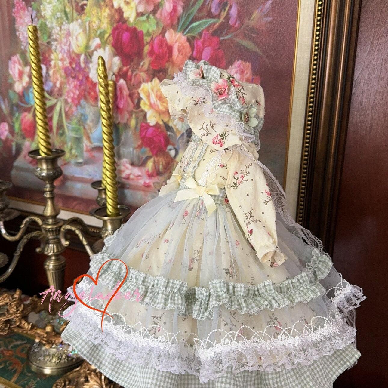 Blythe 1/6 1/4 Puyoo 1/3 BJD Doll Clothes Light Yellow Floral Lolita Dress Voile-