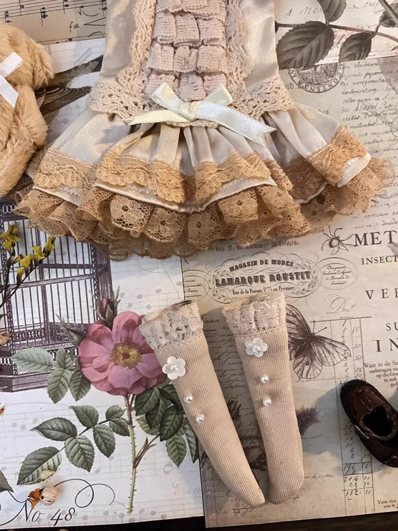 Blythe Doll Clothes BJD Silk Retro Vintage Dress Hat Socks for 1/6 BJD Doll OB24