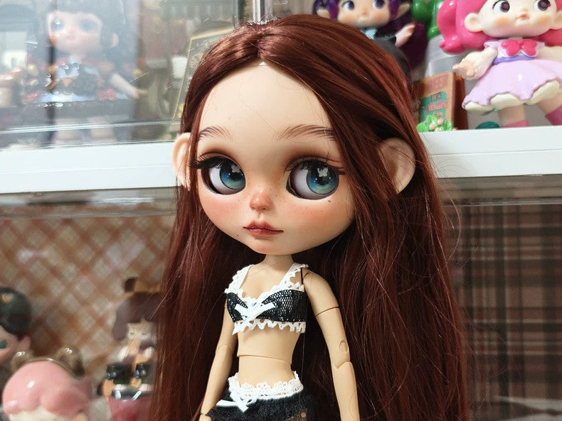Handmade 1/6 BJD Doll With Clothes Eyes Reddish Hair Tan Skin Custom Blythe Doll