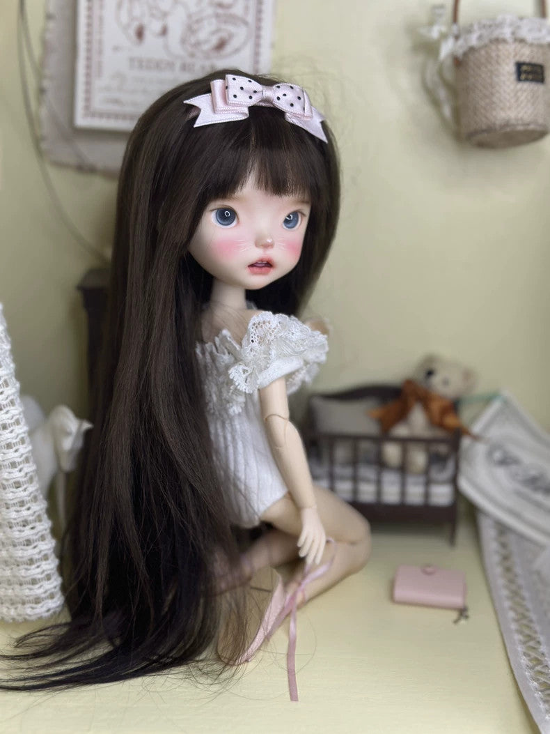 BJD Wig For 1/6 BJD Doll Soft Long Straight Brown Mohair Hair Handmade DIY Gift-
