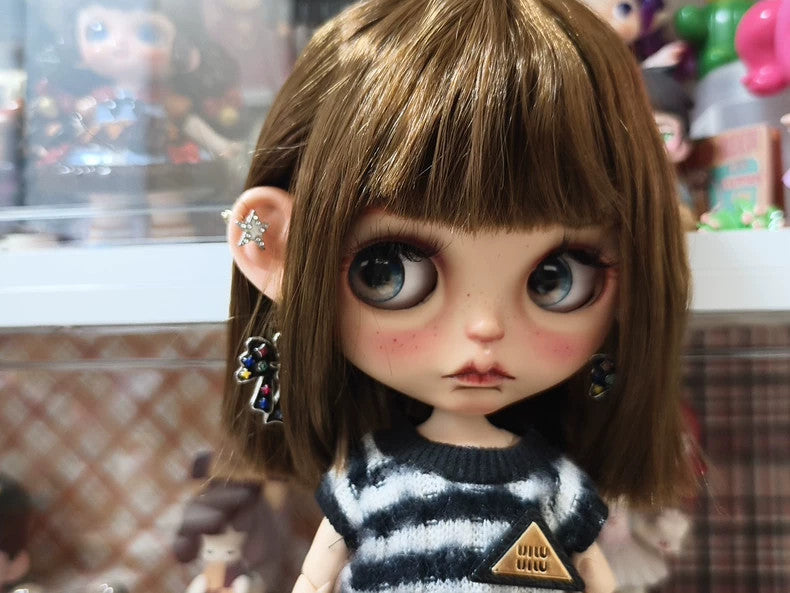 Blythe Doll 1/6 Tan Skin Custom With Clothes Wig Freckles BJD Doll Handmade Gift