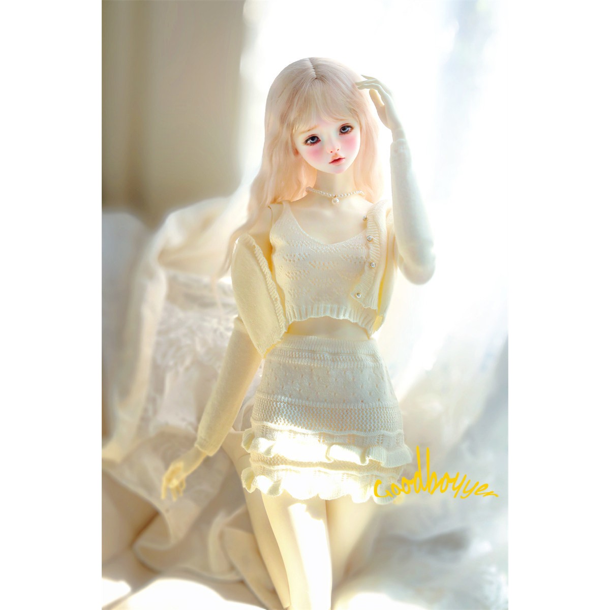 1/4 1/3 BJD Clothes Knitted Crop Top + Cardigan + Skirt Red Pink Blue Yellow