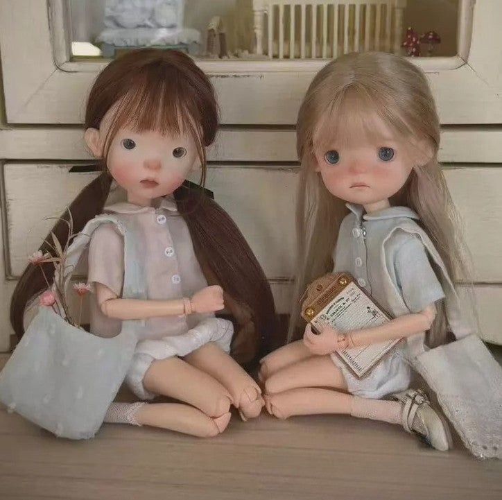 Twins BJD Doll 1/6 Full Set Clothes Wig Face Make UP Landoudou Girl Female Gift