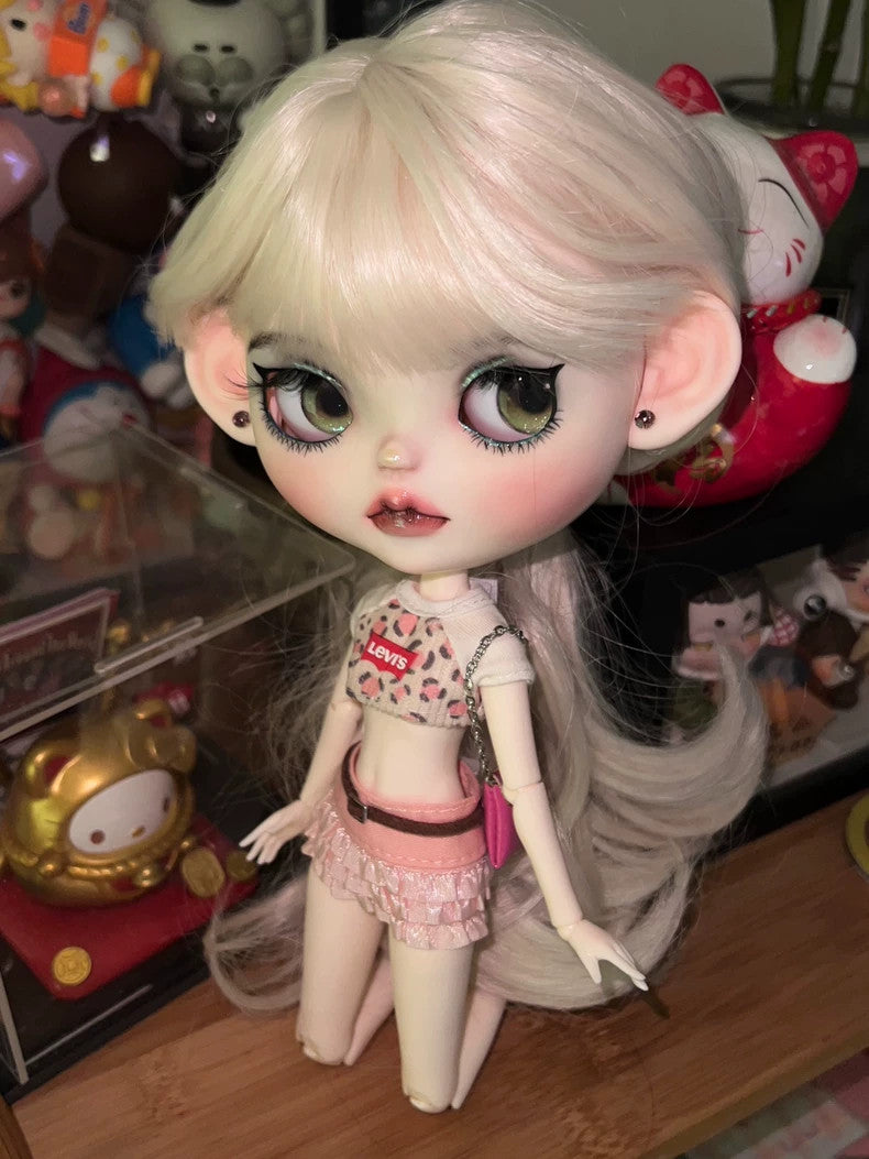 Handmade Blythe Doll Customized With Outfits + Wig 1/6 Doll BJD OOAK Punk Girl