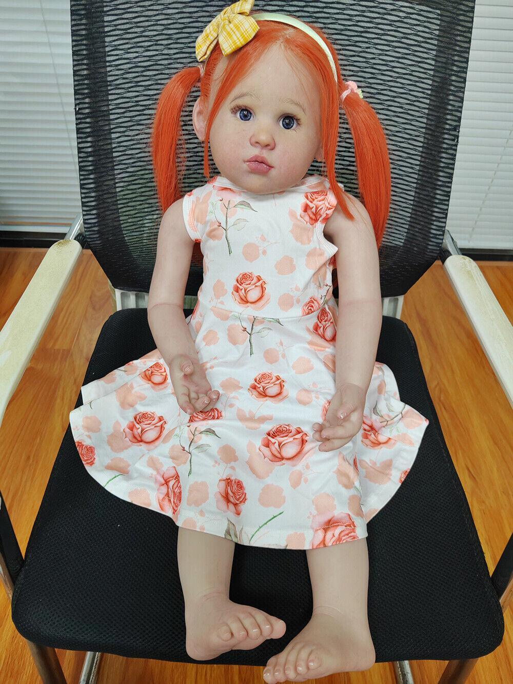 Custom Made 30" Handmade Reborn Baby Doll Louisa Hand-rooted Orange Hair Toddler Girl Lifelike Gift