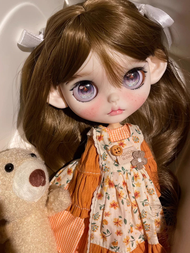 1/6 Blythe Doll With Outfits Wig Hair Eyes Freckles Girl BJD Dolls Handmade Gift