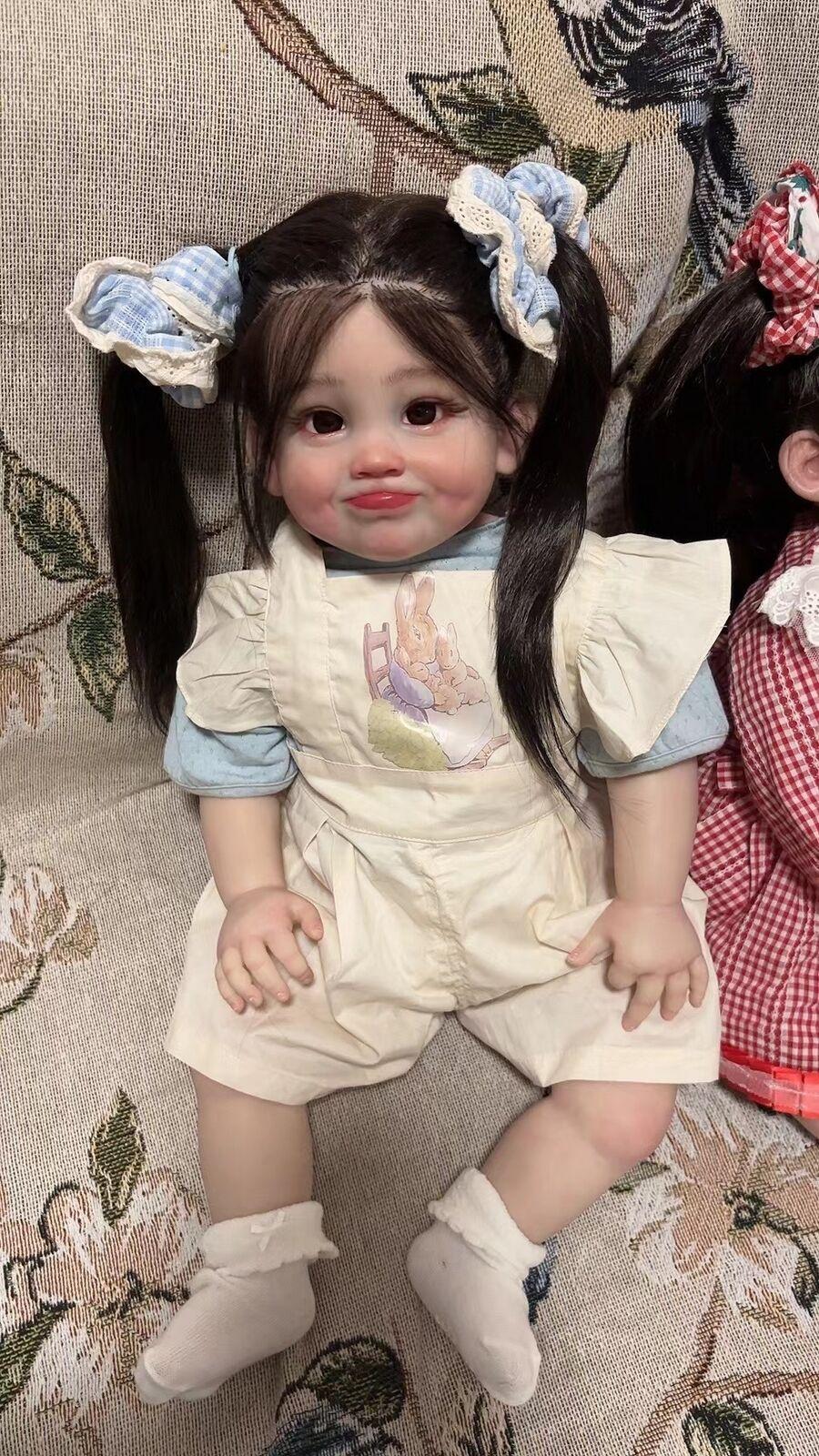 Custom Made 28in Lifelike Reborn Baby Dolls Devi  Realistic Hand-Rooted Hair Toddler Girl Art Gift