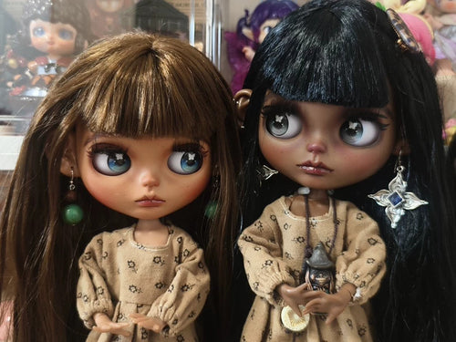 1/6 BJD Doll Handmade Blythe Doll + Clothes Wig Eyes Dark Skin Twins Custom Girl