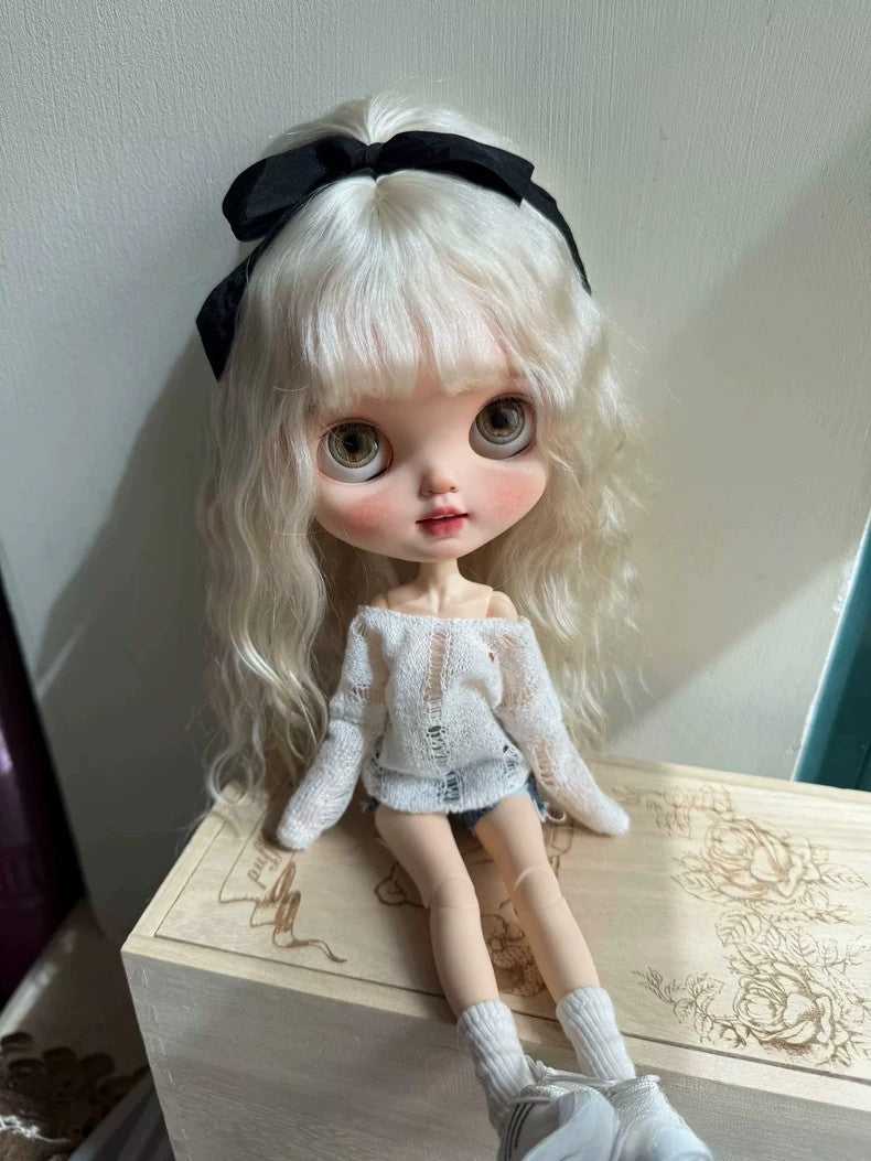1/6 Blythe Wig Soft Mohair BJD Doll SD Hair Long Wavy Curly Wig Handmade DIY Toy