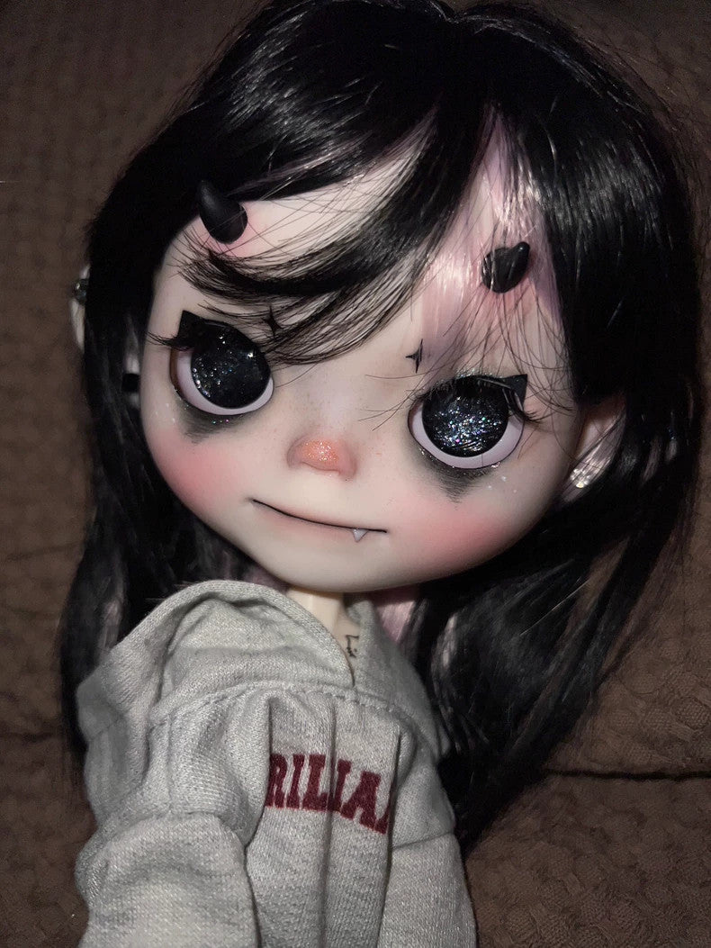 Handmade Blythe Doll Custom With Outfits Wig 1/6 BJD Doll Devil Faceup Girl Gift