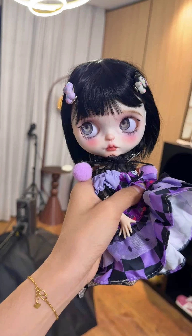 Custom Handmade Full Set Blythe Doll With Purple Dress + Wig Eyes 1/6 BJD Dolls