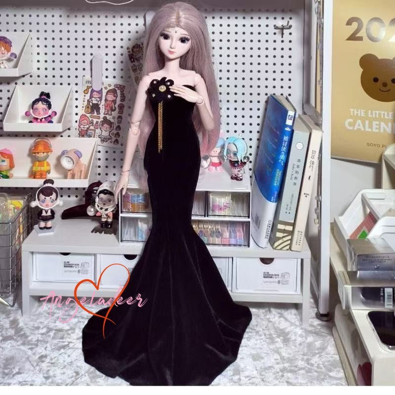 1/6 1/4 1/3 BJD Clothes Outfit Strapless Long Mermaid Dress Black Evening Dress-