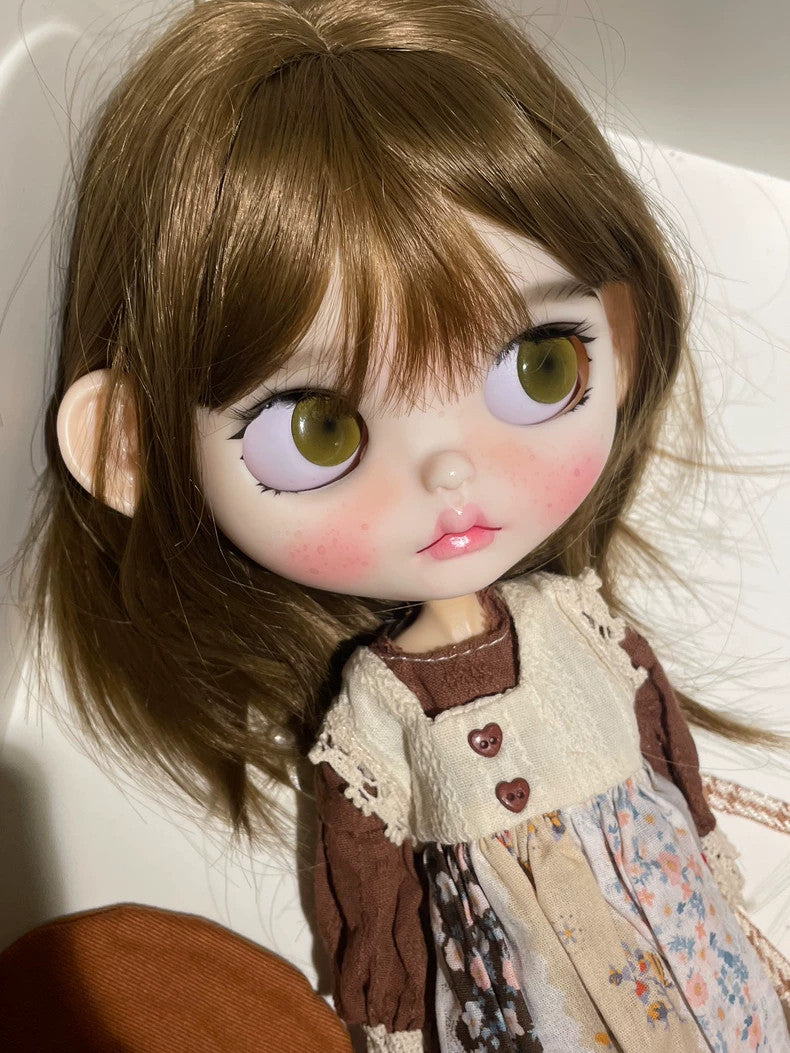 Full Set Blythe Doll With Dress Wig Hair Eyes Face up 1/6 BJD Doll Handmade Gift