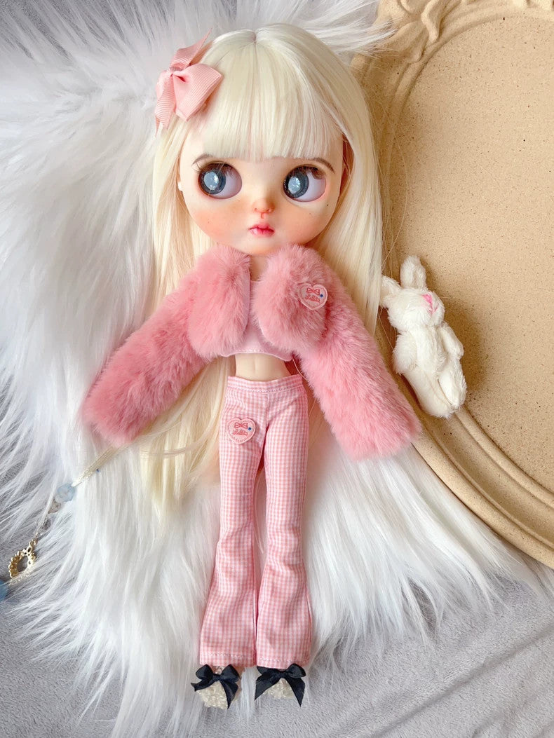 Blythe Doll Clothes Set BJD Fur Coat Vest Tops Pants For 1/6 BJD Doll OB24 OB22