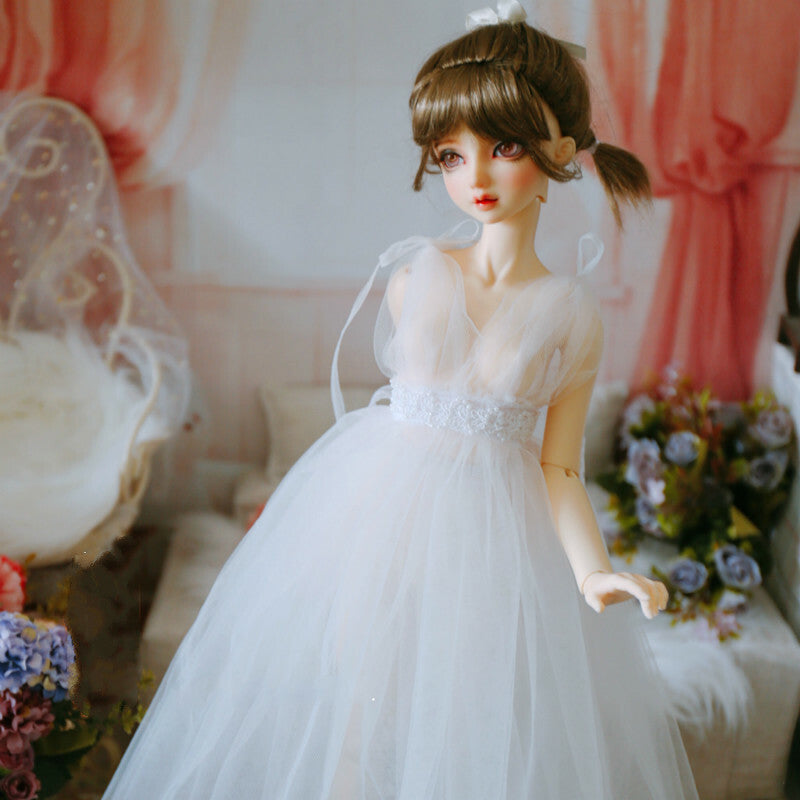 1/6 1/4 1/3 BJD Clothes Doll Outfit Translucent White Chiffon Dress+Waist Deco