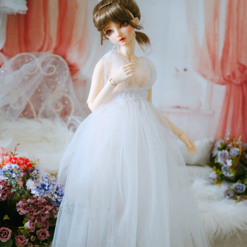 1/6 1/4 1/3 BJD Clothes Doll Outfit Translucent White Chiffon Dress+Waist Deco