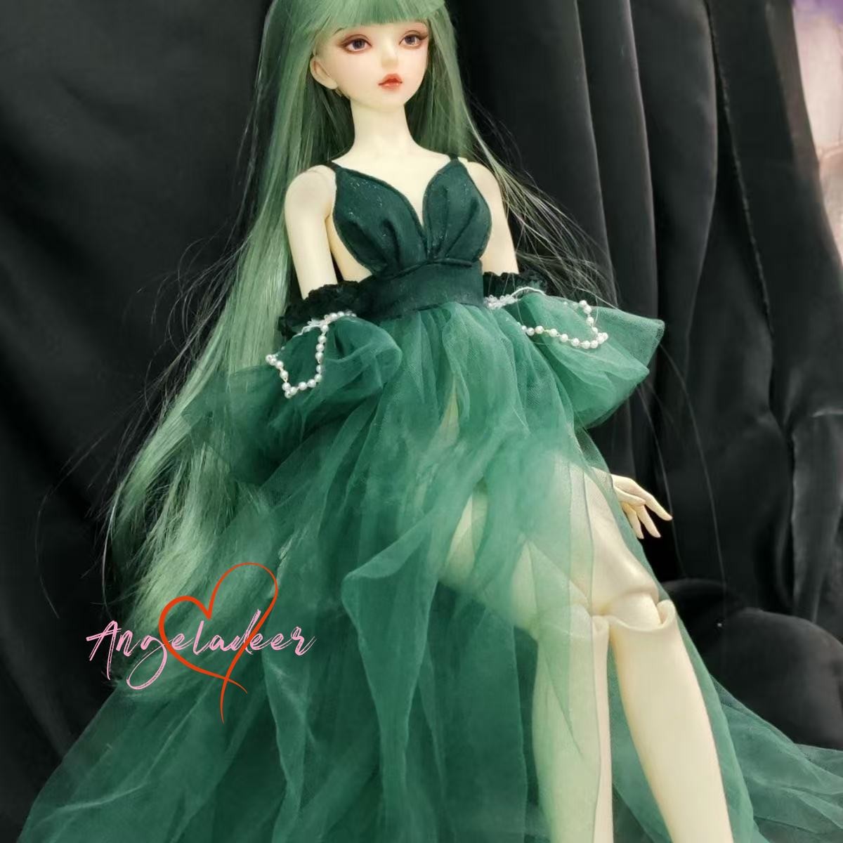 1/4MSD 1/3SD BJD Clothes Doll Outfit Sexy Sling Dress Dark Green Voile Dress-
