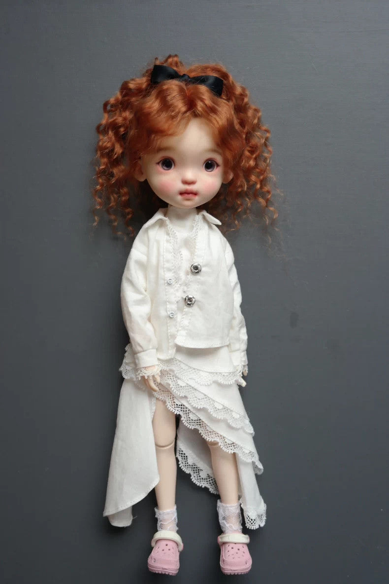 Handmade Landoudou 1/6 BJD Doll Wig Soft Mohair High Ponytail Curly Hair DIY Toy-