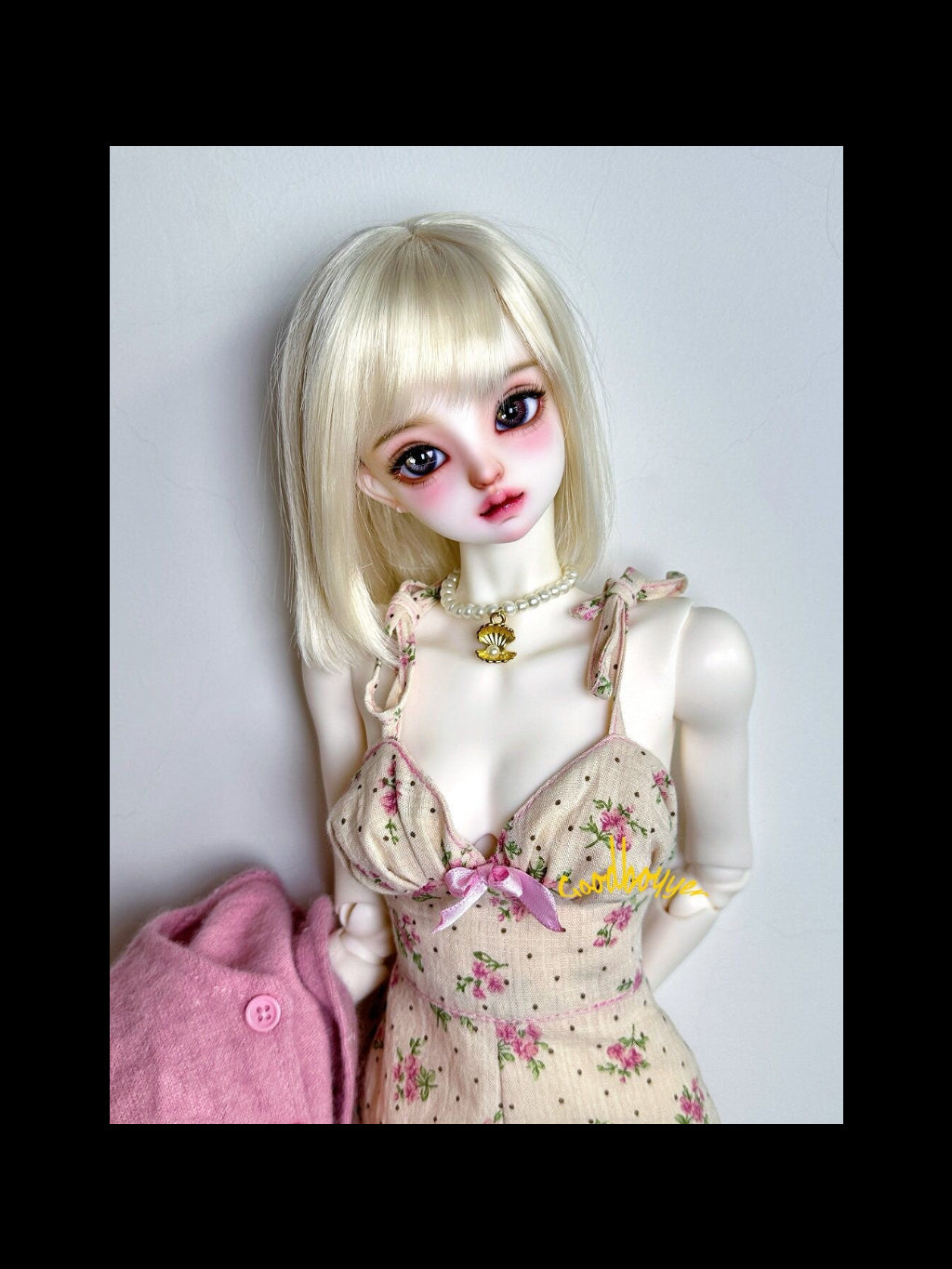 1/4 1/3 SD16 SID EID BJD Clothes Beige Floral Sling Dress Flowers + Polka Dots