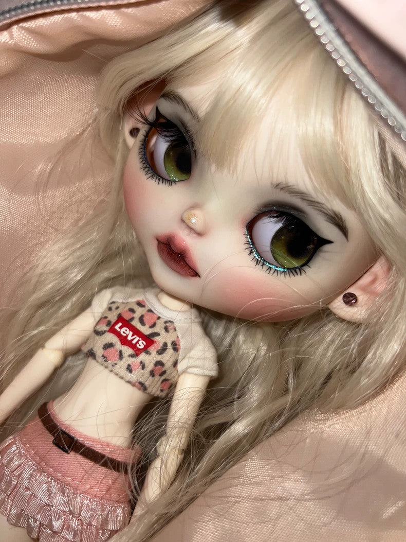 Handmade Blythe Doll Customized With Outfits + Wig 1/6 Doll BJD OOAK Punk Girl