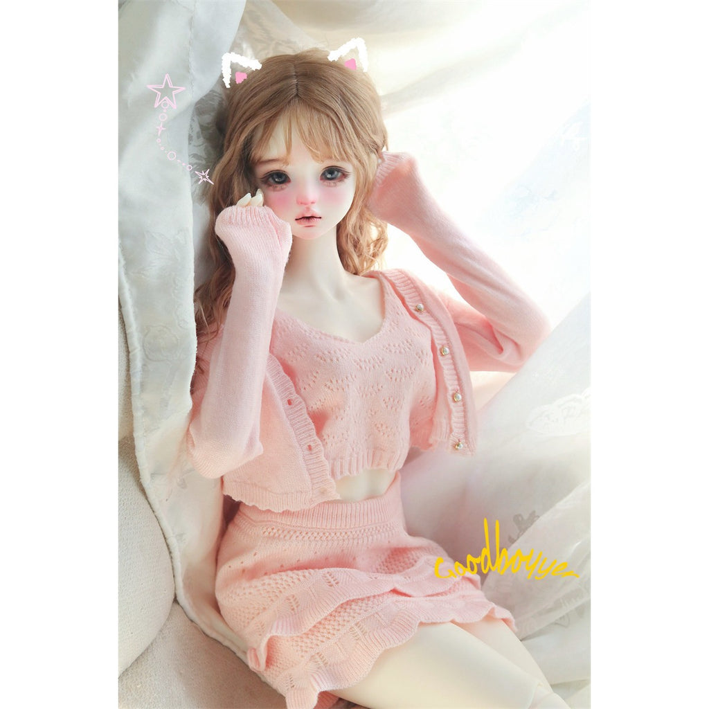 1/4 1/3 BJD Clothes Knitted Crop Top + Cardigan + Skirt Red Pink Blue Yellow