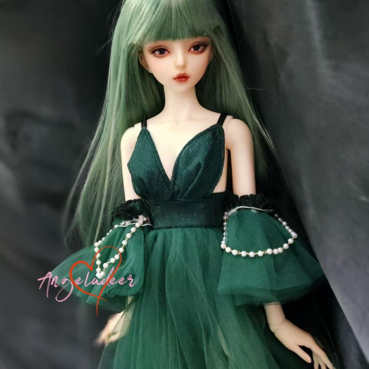 1/4MSD 1/3SD BJD Clothes Doll Outfit Sexy Sling Dress Dark Green Voile Dress-