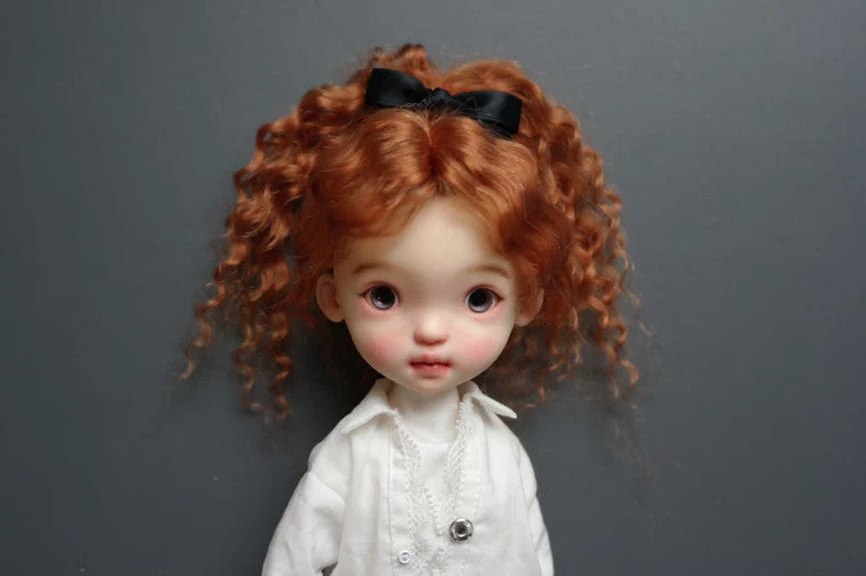 Handmade Landoudou 1/6 BJD Doll Wig Soft Mohair High Ponytail Curly Hair DIY Toy-