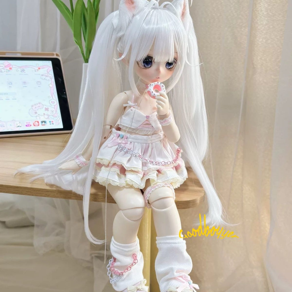 Custom 1/6 1/4 Puyoo BJD Clothes Outfit Sling Bra Skirt Choker Thigh Ring Socks Cover