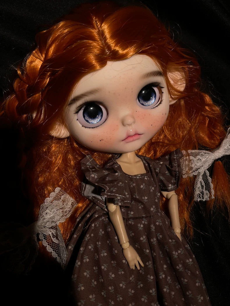 1/6 BJD Blythe Doll With Outfits Wig Eyes Freckles Girl Faceup Handmade DIY Toys