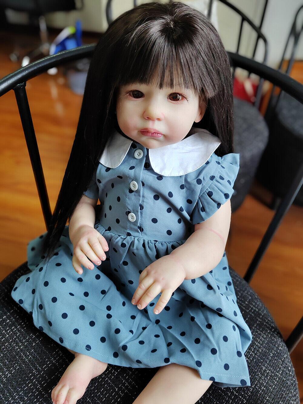 Custom Made 28in Lifelike Hand-Rooted Hair Toddler Girl Reborn Baby Doll Lily  Realistic Art Gift