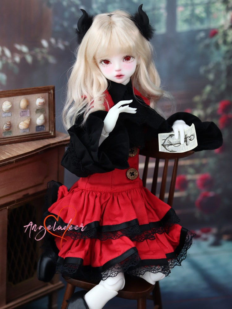 1/4 1/3 BJD Clothes Doll Outfit Shirt + Sleeveless Jumper Dress + Neck Bow-