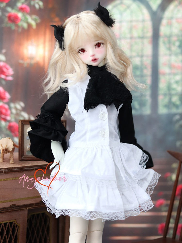 1/4 1/3 BJD Clothes Doll Outfit Shirt + Sleeveless Jumper Dress + Neck Bow-