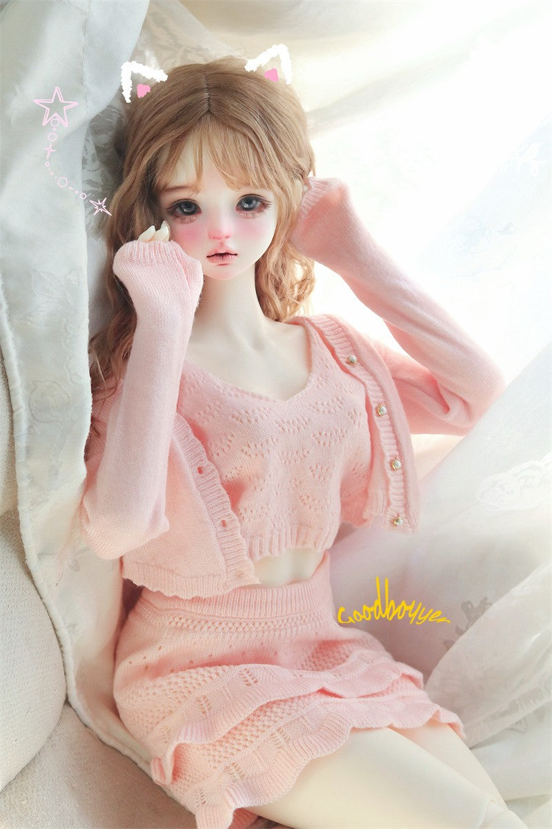 1/4 1/3 BJD Clothes Knitted Crop Top + Cardigan + Skirt Red Pink Blue Yellow