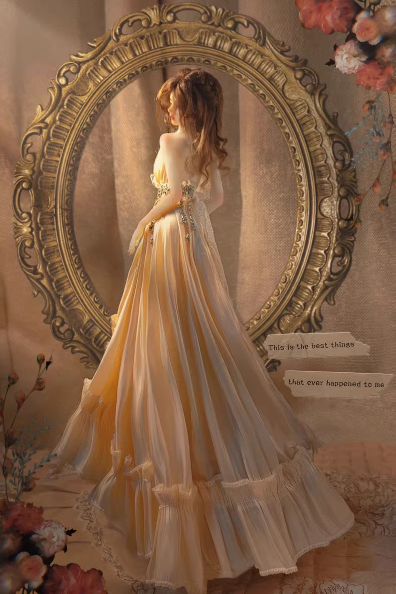 New Long Evening Dress Doll Clothes for 1/3 1/4 BJD Doll French Style Girl Women