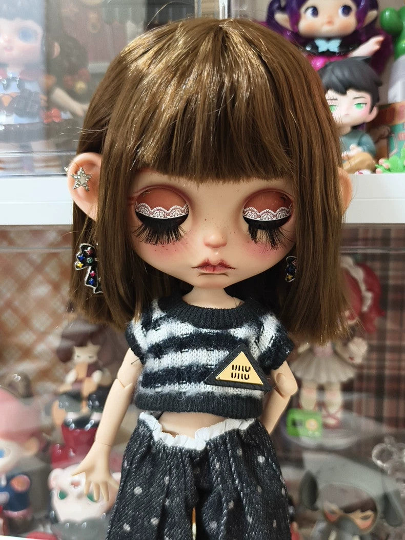 Blythe Doll 1/6 Tan Skin Custom With Clothes Wig Freckles BJD Doll Handmade Gift
