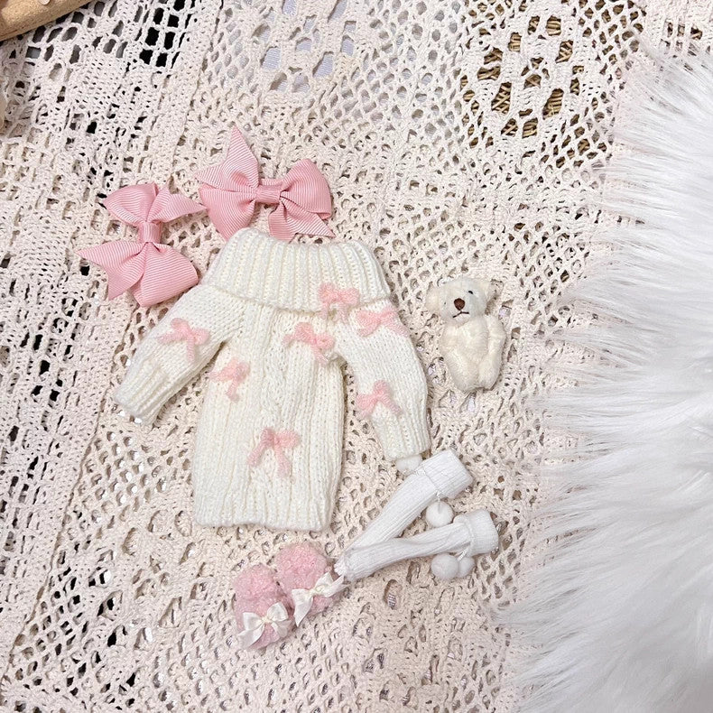 Blythe Doll Clothes 1/6 BJD Knitted Dress Bow Hair Clip Shoes For BJD Doll OB24