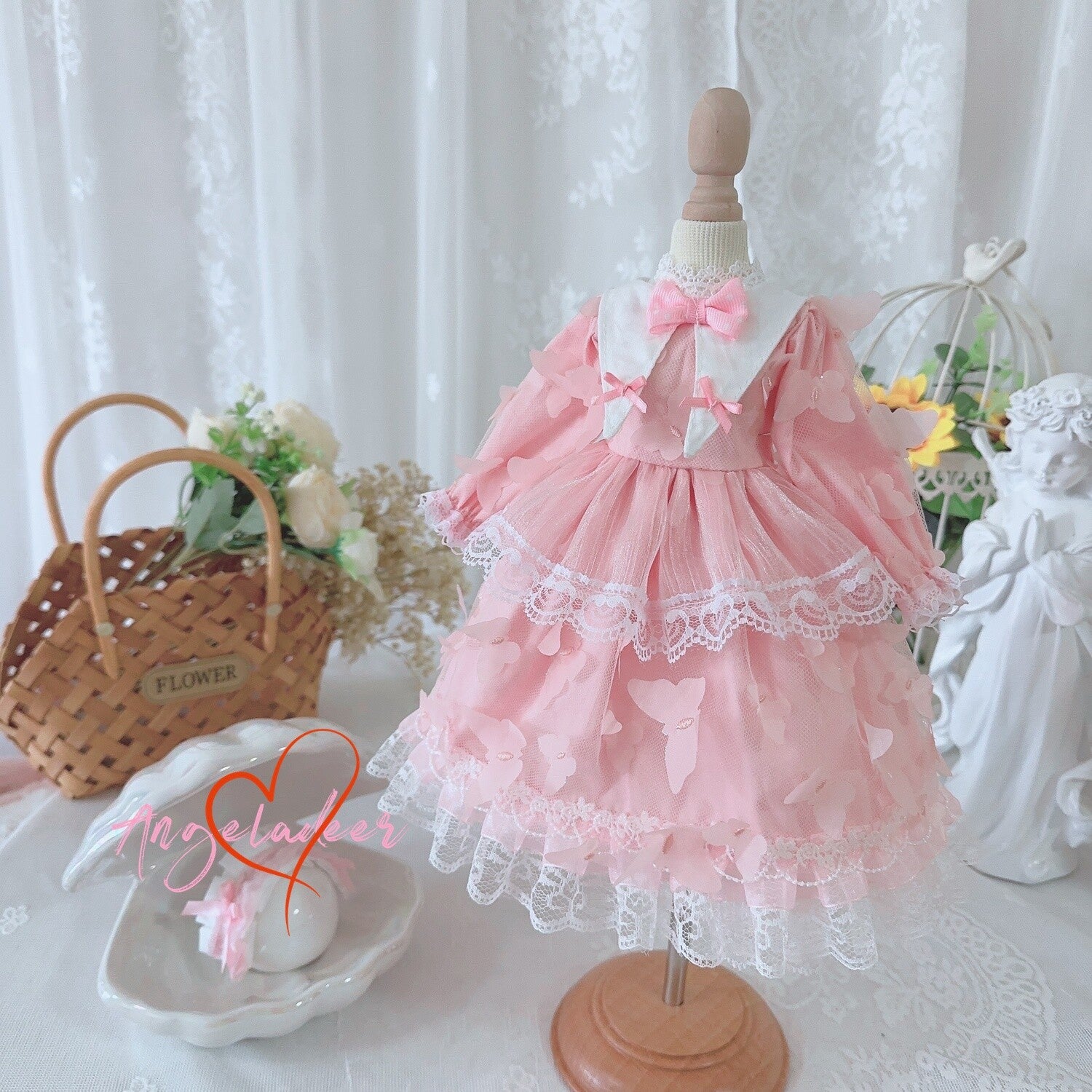 Blythe 1/6 1/4 1/3 BJD Outfit Doll Clothes Pink Butterfly Dress+Headwear Dreamy
