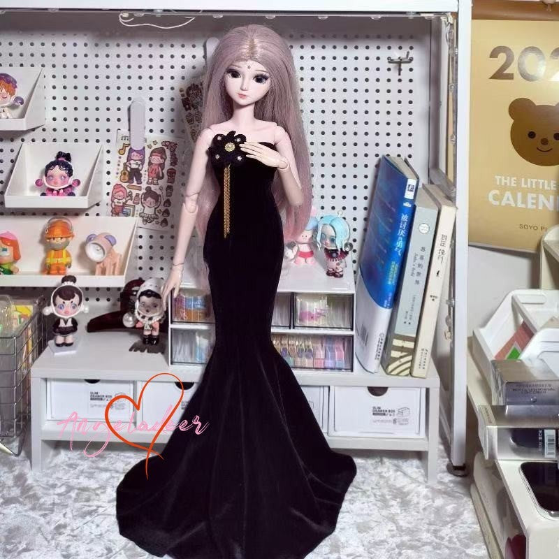 1/6 1/4 1/3 BJD Clothes Outfit Strapless Long Mermaid Dress Black Evening Dress-