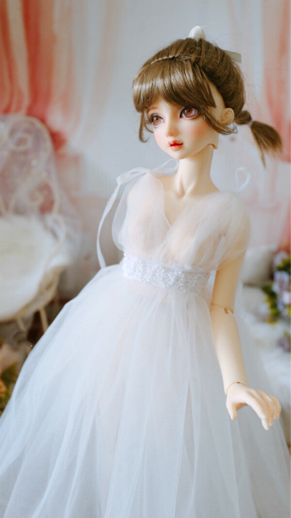 1/6 1/4 1/3 BJD Clothes Doll Outfit Translucent White Chiffon Dress+Waist Deco