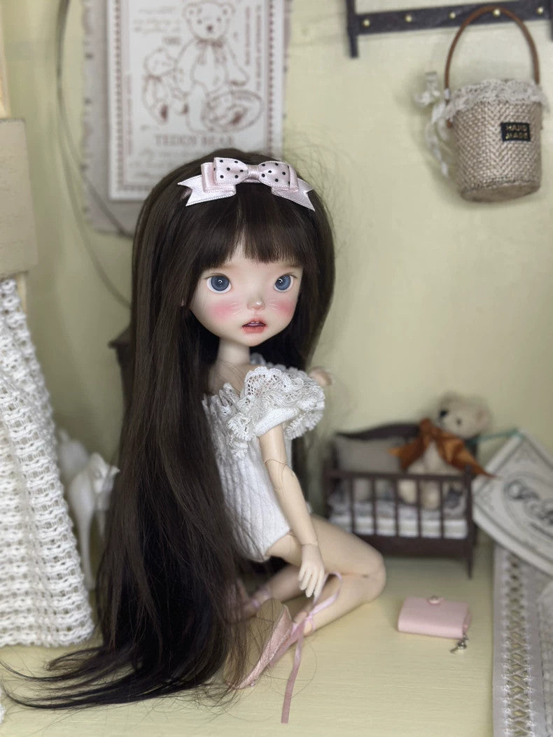 BJD Wig For 1/6 BJD Doll Soft Long Straight Brown Mohair Hair Handmade DIY Gift-