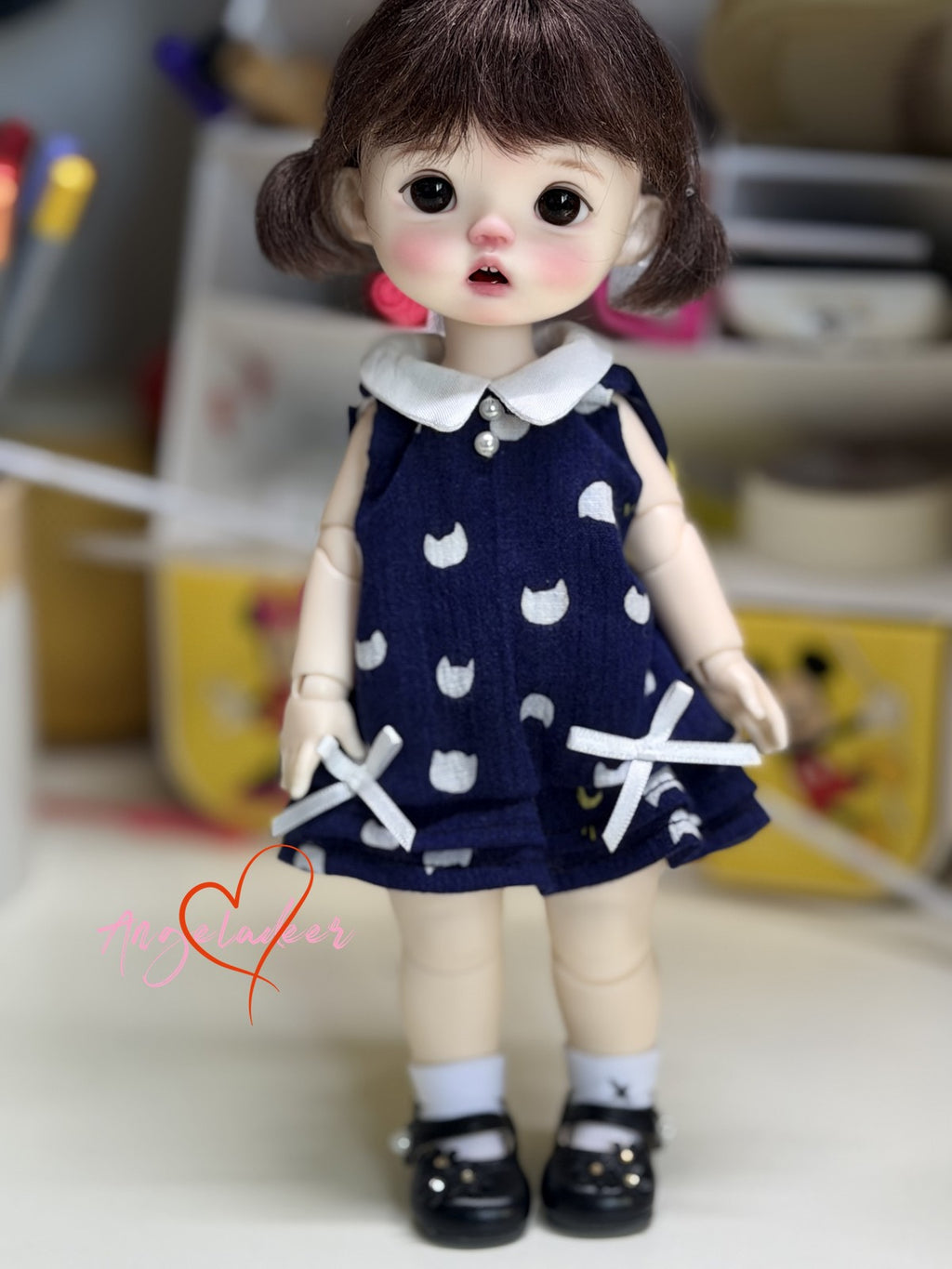 1/6 1/4 Puyoo BJD Outfit doll Clothes short shift Dress White / Navy Blue-