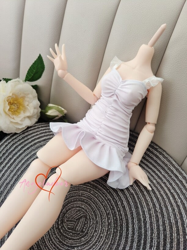 1/4MSD Puyoo 1/3SD SID EID BJD Doll Clothes Ruffles Wrinkle White Short Dress-