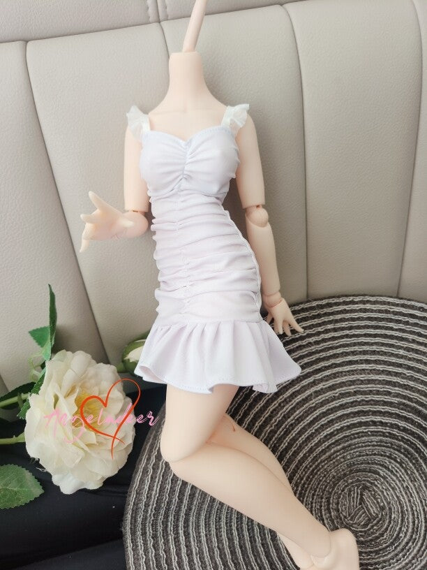 1/4MSD Puyoo 1/3SD SID EID BJD Doll Clothes Ruffles Wrinkle White Short Dress-