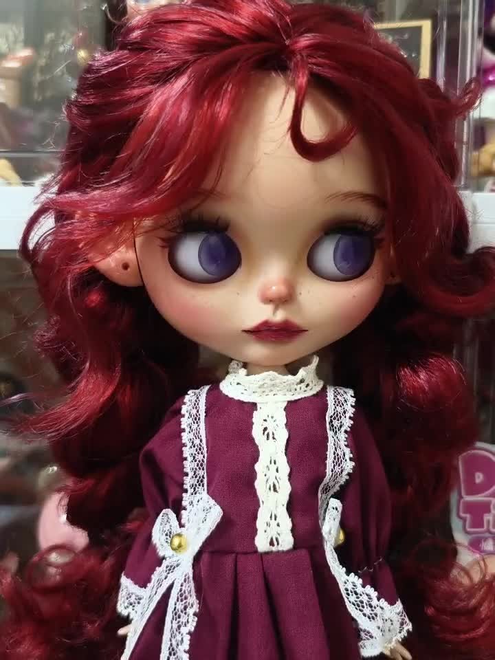 Custom Handmade Blythe Doll Full Set Outfits Red Wig Hair Girl 1/6 Doll BJD Gift